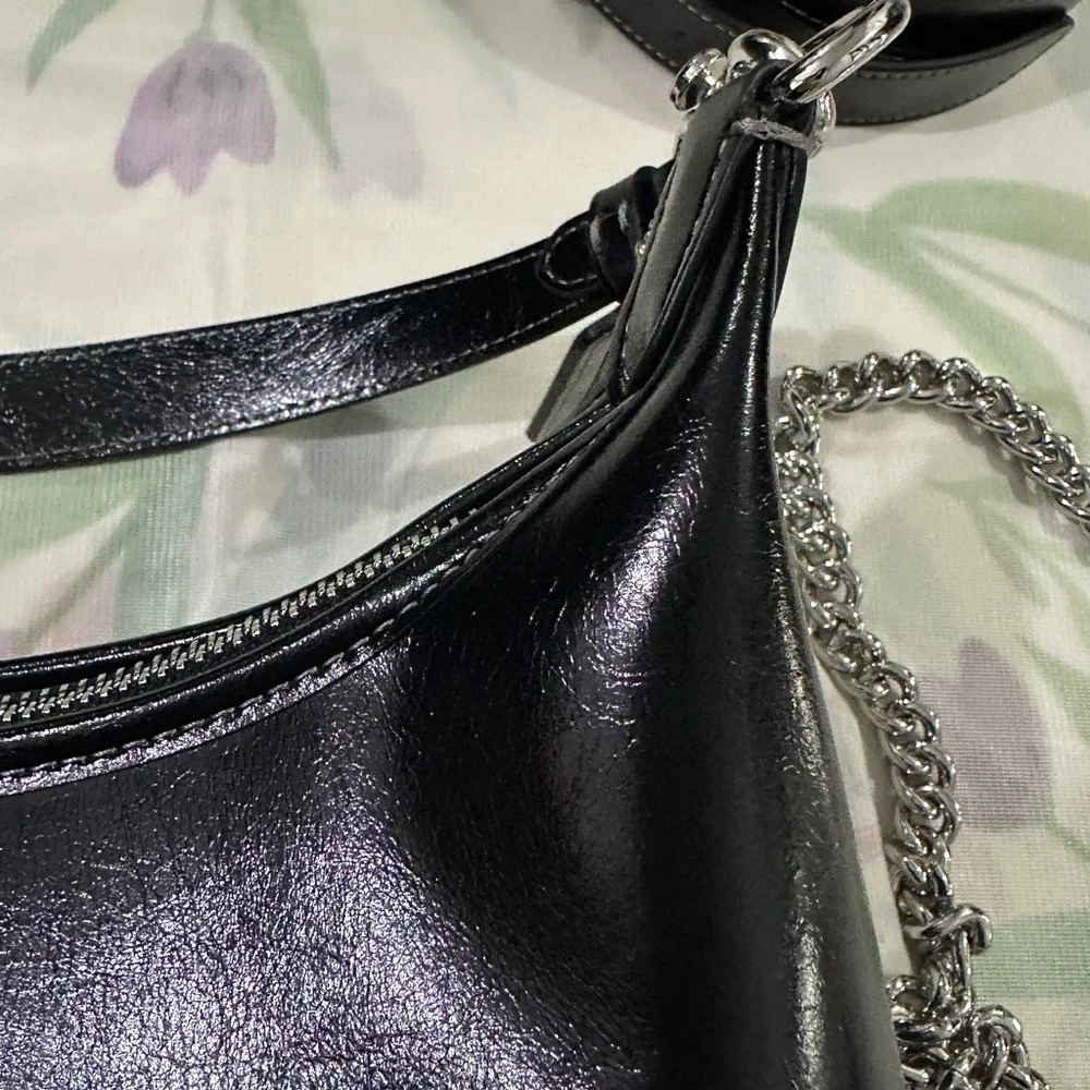Coach Black Patent Leather Shoulder Bag with Silver Chain
